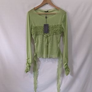 NWT Faranak Sheer Green Ruffled Long Sleeve Size Large